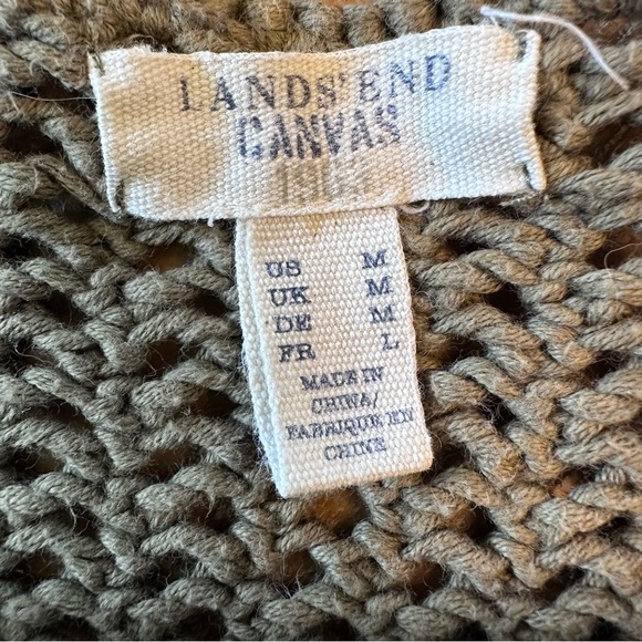 Lands End CanvasOlive Army Green V-Neck Open Knit Sweater Size Medium - Picture 7 of 8